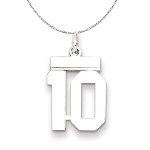 Silver, Athletic Collection Medium Polished Number 10 Necklace - 24 In